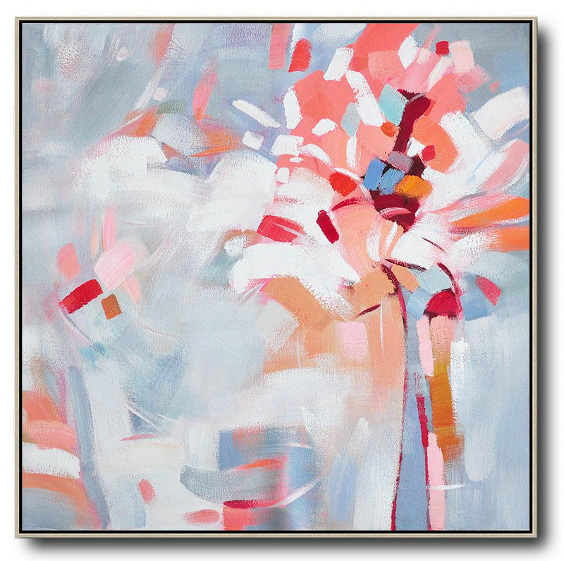 Abstract Painting Extra Large Canvas Art,Oversized Abstract Flower Painting,Xl Large Canvas Art,Pink,White,Gray.etc